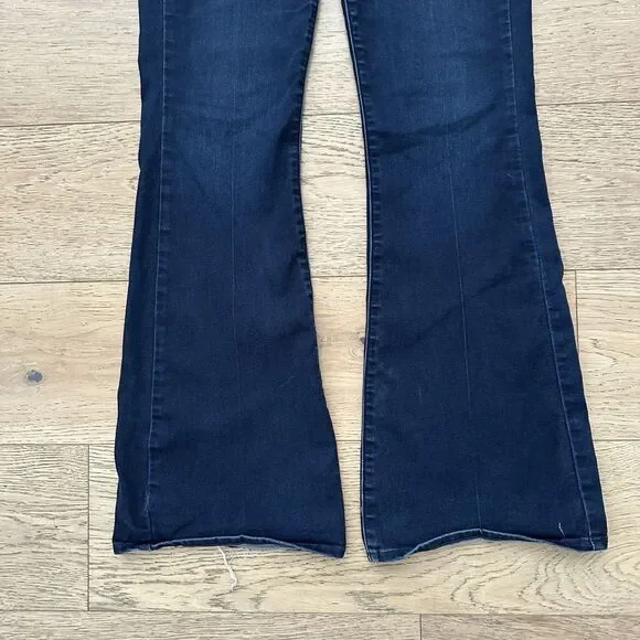 PAIGE Womens High Rise Bell Canyon Flare Leg Jeans Blue Dark Wash Frayed Size 29 - Picture 3 of 16